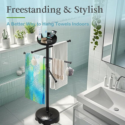Pool Towel Rack Outdoor with Built-in Tray – Adjustable, Heavy-Duty Towel Racks & Storage for Backyards