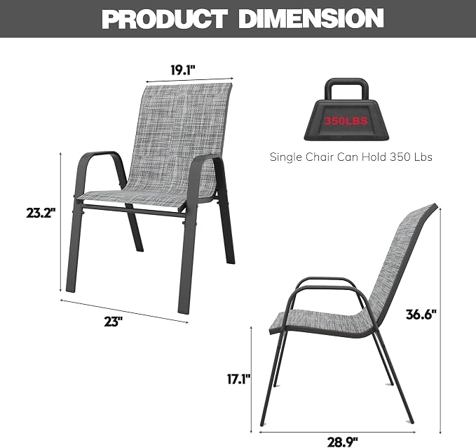 Stackable Patio Chairs Set of 8, Outdoor Chairs Set - Image 2