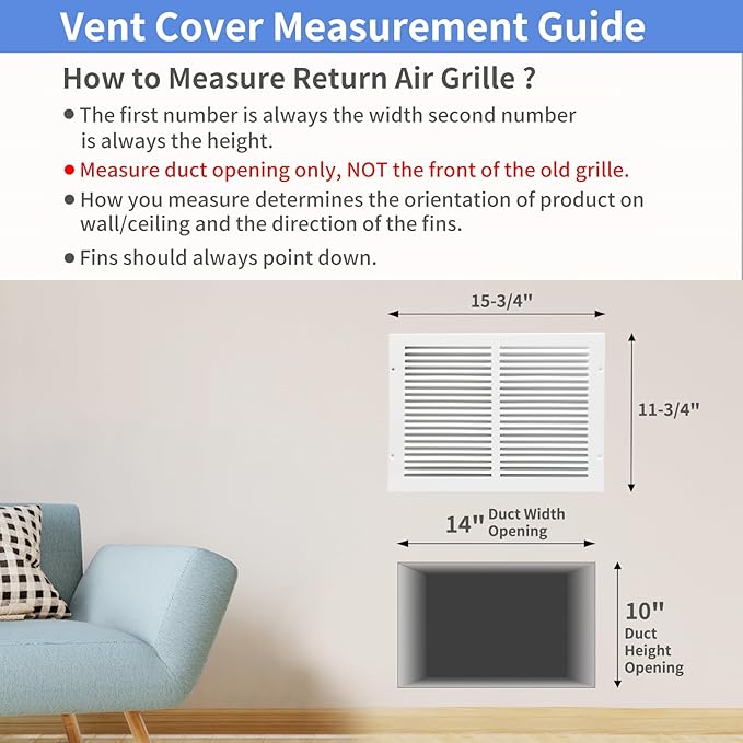 14"W x 10"H [Duct Opening Size] Steel Return Air Grille, Air Return Vent Cover for Ceiling and Sidewall - HVAC Air Vent Covers - [Outer Dimensions: 15.75"W x 11.75"H]