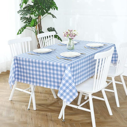 Romanstile Rectangle Vinyl Tablecloth, 100% Waterproof Buffalo Gingham Plastic Table Cloth, Heavy Duty Wipeable Checkered Table Covers for Outdoor, Camping, Picnic, Patio - 60 x 120, Blue and White