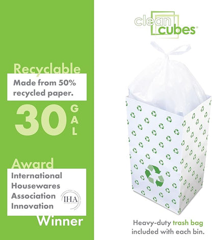 30 Gallon Disposable Pop-Up Trash Cans (3-Pack) with Fitted Bags – Foldable Garbage & Recycling Bins for Parties, Events & Kitchen (Recycle, 30" H x 14" W x 17" D)