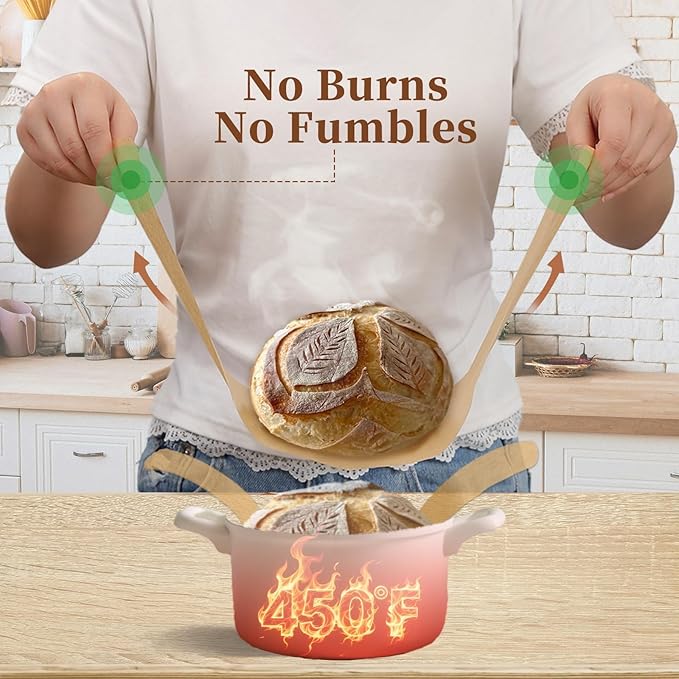 Parchment Bread Sling for Dutch Oven, BlissBoard Disposable Bread Baking Mat with Long Handles, 50 Pcs Unbleached Parchment Paper for Air Fryer, Sourdough Transfer