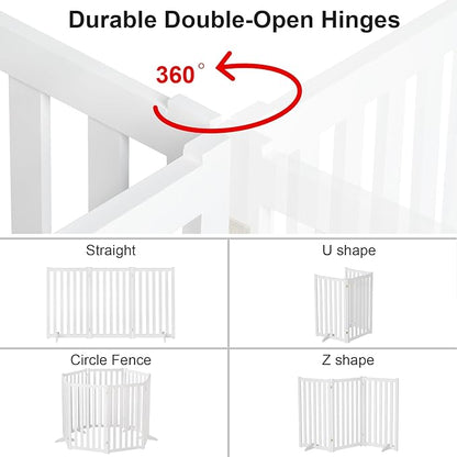 36" Height Extra Tall Freestanding Pet Gate, Solid Wood Folding Safety Fence Wooden Dog Gate with 2 PCs Support Feet Ideal for Stairs, Doorways, Halls, Kitchens, Heavy Duty Gates, 3 Panels, White