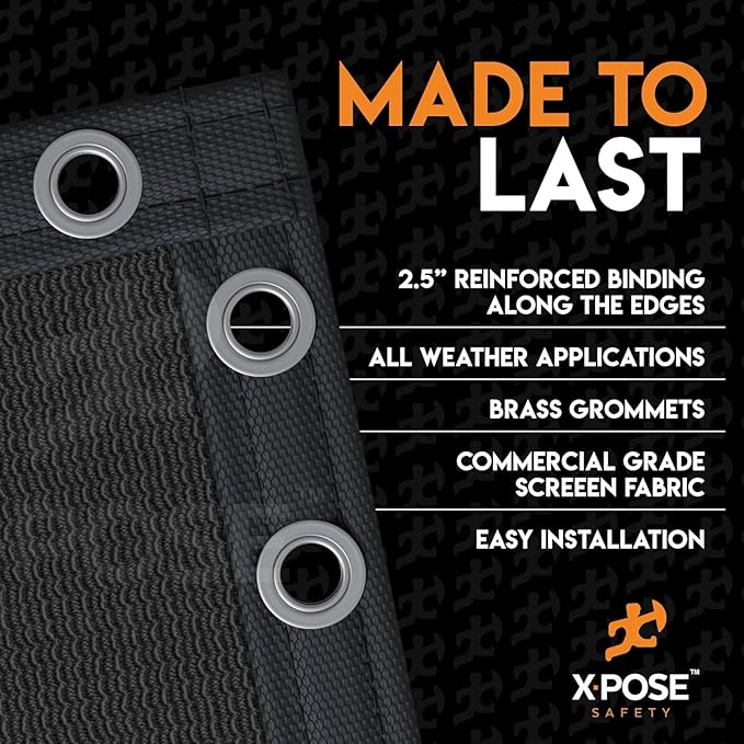 Xpose Safety Privacy Fence Screen 6’ x 50’ (6 Pack) – Heavy Duty Black Mesh with 90% Visibility Block, UV Protection – Includes Cable Ties – for Garden, Yard, Nursery, Kennel, Dog Run, Greenhouse