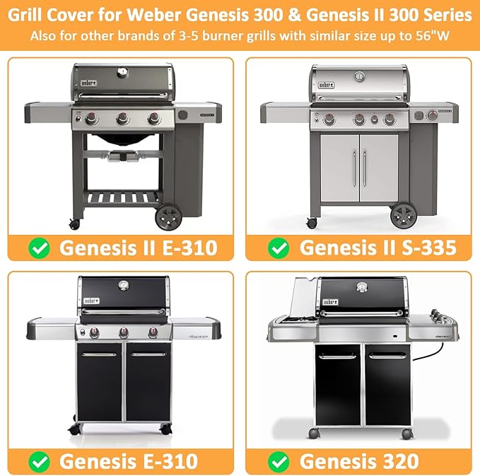 7130 Grill Cover for Weber Genesis 300 & II 300 Series Gas Grill, Waterproof Cover for Genesis II LX 300 Series Grill Models, 58 Inch Outdoor BBQ Cover for Weber 3 Burner Grill