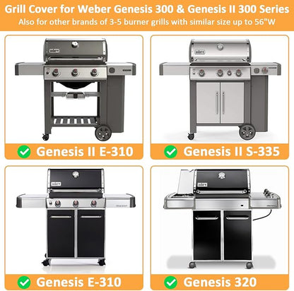 7130 Grill Cover for Weber Genesis 300 & II 300 Series Gas Grill, Waterproof Cover for Genesis II LX 300 Series Grill Models, 58 Inch Outdoor BBQ Cover for Weber 3 Burner Grill