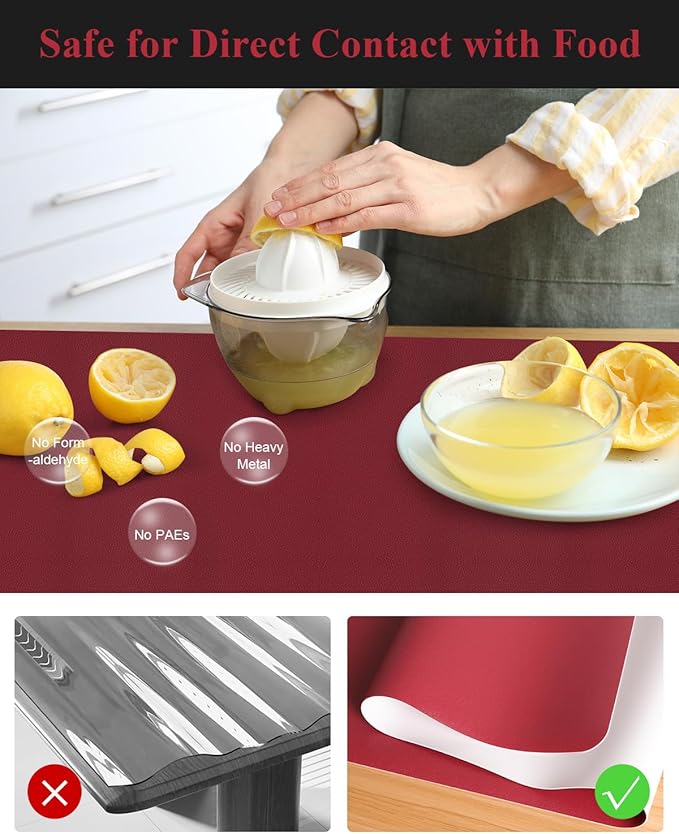 Wine Red Plastic Table Cover Protector, 36" x 54" Waterproof Easy Flat PVC Desk Pad Mat, 1.5mm Thick Rectangle Vinyl Table Top Protector for Dining Room Table, Office, Dresser
