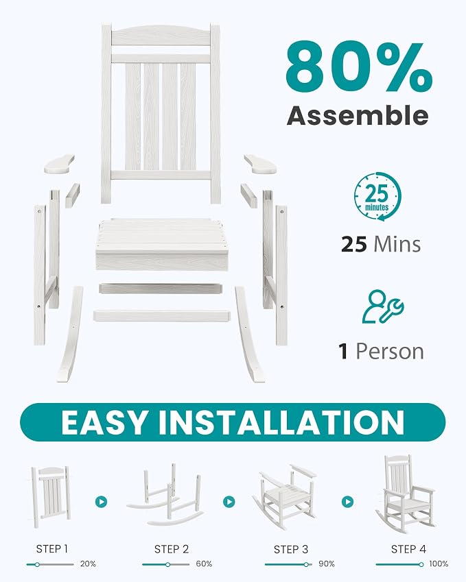 SERWALL Outdoor Rocking Chair Set of 6, Patio Rocking Chair, Porch Rocker - Image 4