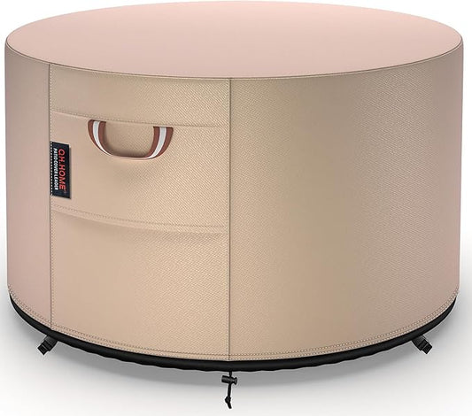 QH.HOME Fire Pit Cover Round-36" D X 24" H Inch Heavy Duty 900D Strong Tear-Resistant and UV Resistant and Waterproof and Fading Resistant Polyester Firepit Covers Round for Outdoor Fire Pit-Wheat
