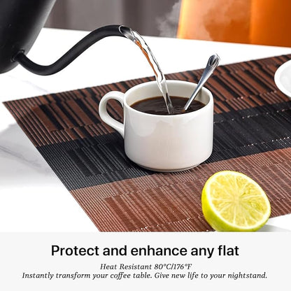 LEXMORE PlaceMats Set of 12 Vinyl/Plastic Woven Place Mats for Kitchen Table Indoor/Outdoor Washable PlaceMat Wipeable Dining Table Mats(Ombre Brown Black)