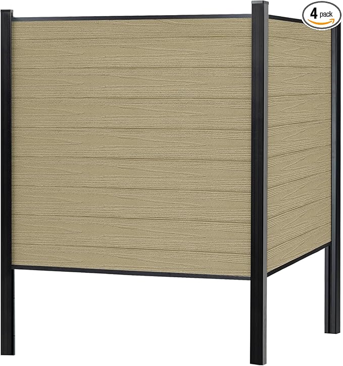 Mondaria Fence Privacy Screen with 8ft In-ground Posts, 6ft(H) x 24ft(W) Wood Plastic Composite Fence Panels Weather-Resistant Outdoor Fence for Backyard/Garden (Ancient Wood, 5 Posts)