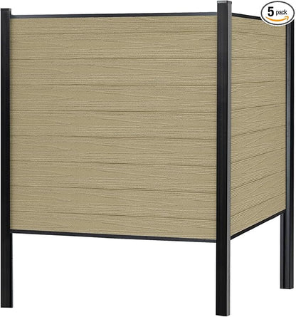 Mondaria Fence Privacy Screen with 8ft In-ground Posts, 6ft(H) x30ft(W) Wood Plastic Composite Fence Panels Weather-Resistant Outdoor Fence for Backyard/Garden (Ancient Wood, 6 Posts)