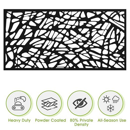 Casaphoria 72" H x 47" W Metal Outdoor Privacy Screen, Freestanding Decorative Divider for Patio, Deck, Balcony, and Garden with Stable Base, Black Net