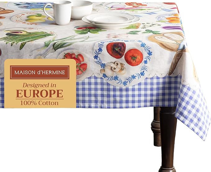 Maison d' Hermine Table Cloth Rectangle Table 100% Cotton 60 x 108 Inches Tablecloth Reusable Decorative Everyday Use for Dining Room, Farmhouse, Home Party, Festive & Wedding Spring Summer - Gourmand