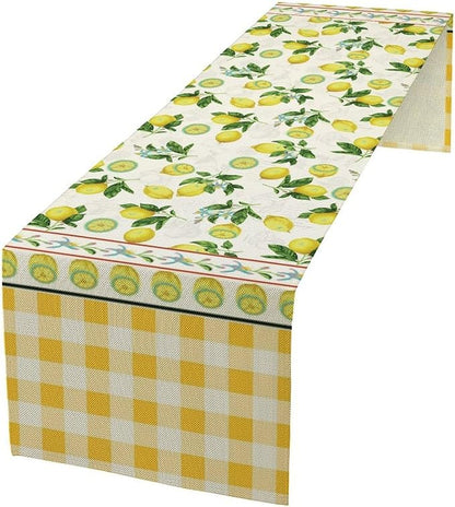 Lemon Buffalo Plaid Table Runner,Rustic Farm Fruit Aesthetic Country Farmhouse Dining Table Decoration for Home Holiday Party Dresser Kitchen Cabin Restaurant Wedding Decor 13×120in