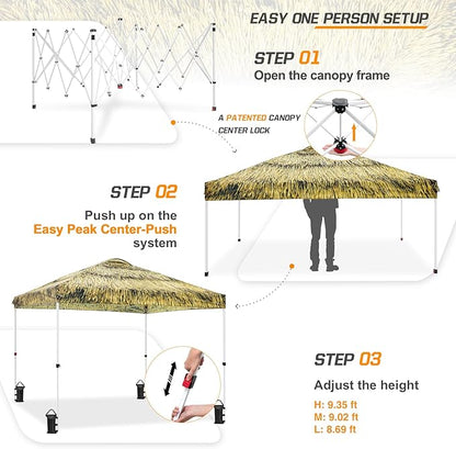EAGLE PEAK Pop Up Canopy Tent with Wheeled Carry Bag, 8 Stakes, 4 Ropes, 4 Weight Bags, Easy Set Up Tent Canopy, 10x10 ft, 100sqft of Shade, Tiki