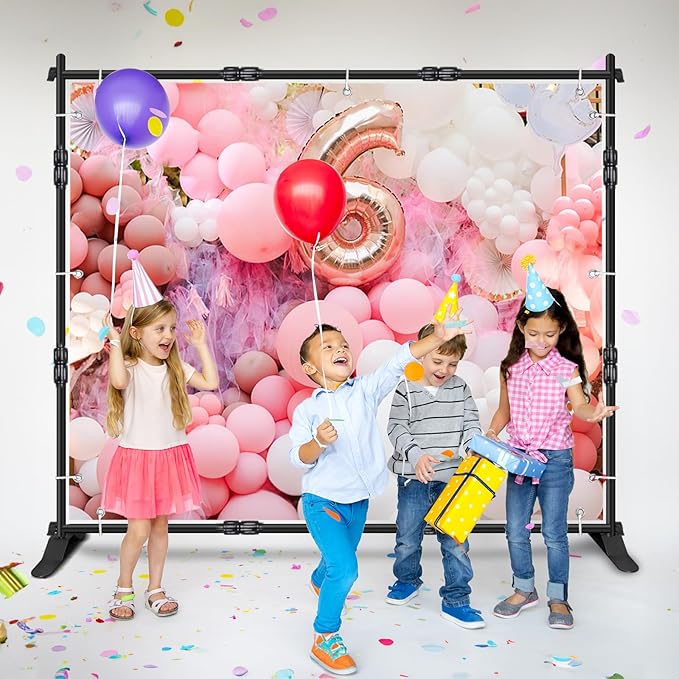 iElyiEsy Backdrop Banner Stand, 10x8FT Heavy Duty Adjustable Step and Repeat Stand with Carrying Bag for Parties Photo Booth Trade Show