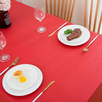 LIBERECOO Vinyl Tablecloth with Flannel Backing, Solid Red, Waterproof, Stain-Resistant, Easy-Clean Table Cover for Holiday, Dining, Kitchen, and Outdoor Use, 60" x 102" Rectangle