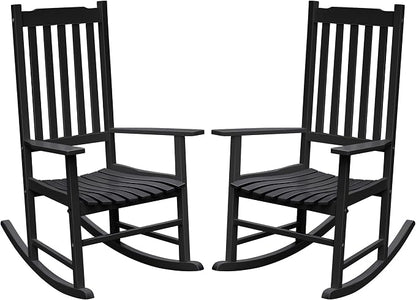 Flamaker Acacia Wood Outdoor Rocking Chairs Set of 2 | Black Rocking Chairs Set by Flamaker