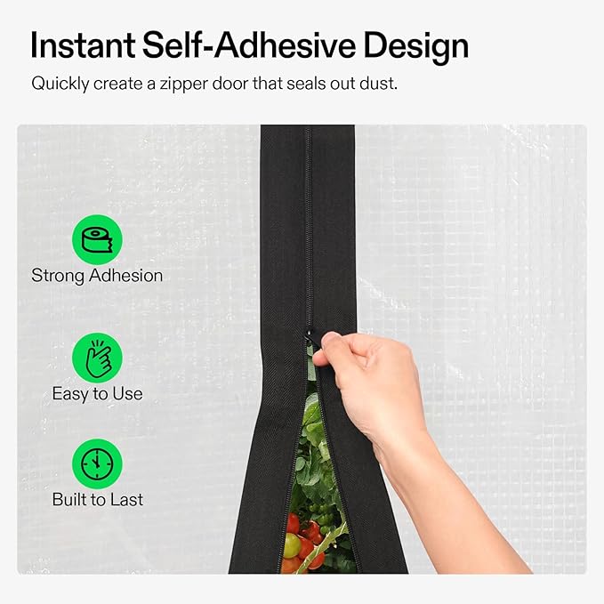 VIVOSUN 2-Pack Self Adhesive Zipper Door for Debris Barriers, 3In. x 7Ft. Peel & Stick, Heavy-Duty & Double-Sided Zipper for Tarp, Greenhouse, Indoor Outdoor Tent, Black