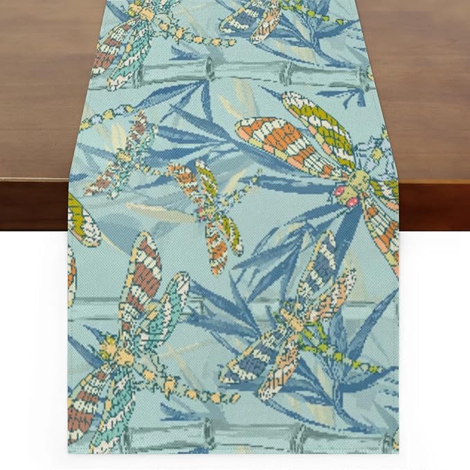 Watercolour Dragonflies Table Runner Kitchen Dining Table Runner 13*60in Table Center Decor for Indoor Outdoor Home Holiday Party
