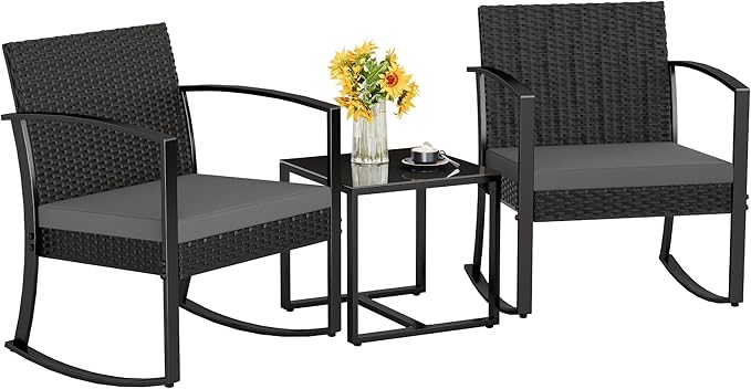 Homall Patio Furniture Set 3 Piece Resin Outdoor Bistro Set Rocking Patio Chairs by Homall