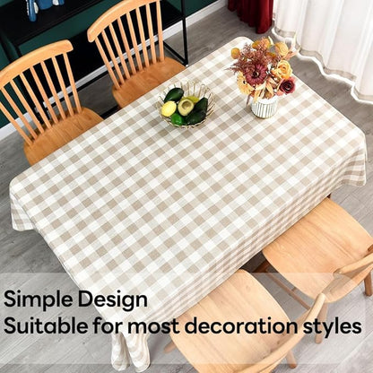 Gingham Table Cloth for Rectangle Tables Beige Checkered Plaid Tablecloth Heavy Duty Cotton Blend Washable & Wrinkle Table Cover for Outdoor Kitchen Dining Picnic Camping (60x120 Inch)