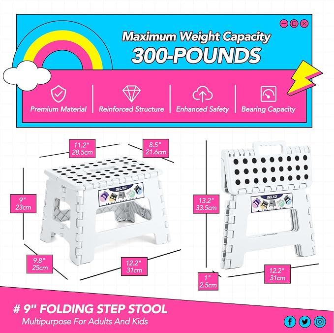 Delxo 9 Inch Kids Step Stool, 300 Lbs Folding Step Stool - Image 2