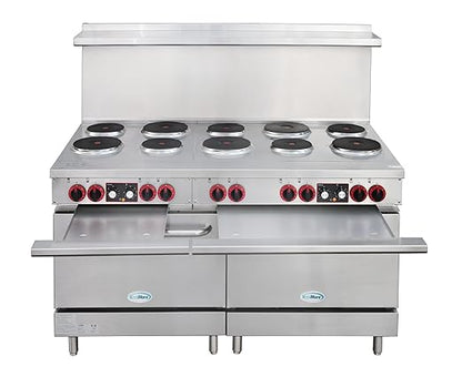 KoolMore 60 in. Commercial Electric Range with 10 Burners and 2 Standard Electric Ovens in Stainless Steel - 208V 3-Phase, CSA Listed (KM-CR60-E)