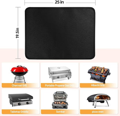 25 x 19.5in Heat Resistant Grill Mats for Outdoor Grill to Protect Your Prep Table and Outdoor Grill Table - Fire Proof & Water Proof & Oil Proof BBQ Mat - Black (0.6mm)
