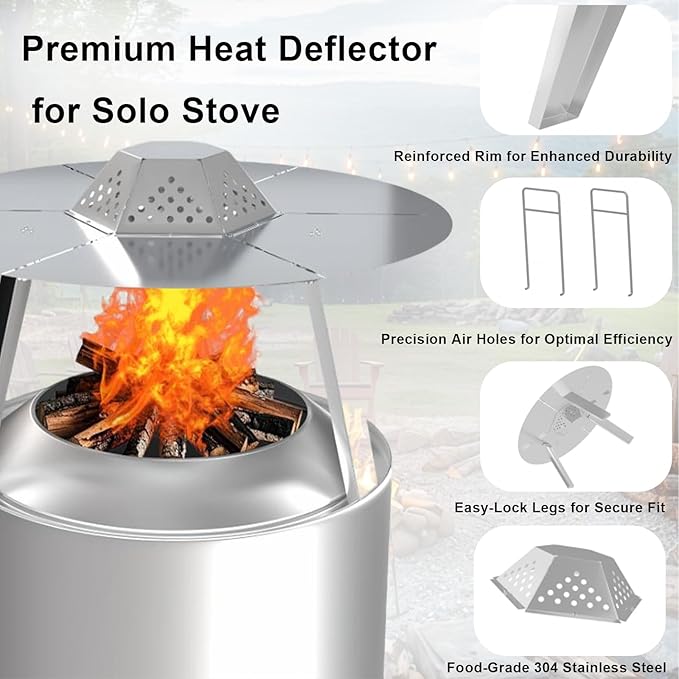 Heat Deflector for Solo Stove Yukon 27", 304 Stainless Steel Heat Diffuser with Handle & Legs,Heat Radiation for Wider Warmth Area, Compatible with Yukon 27" Outdoor Fire Pits, for Camping,Backyard