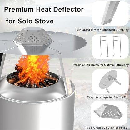 Heat Deflector for Solo Stove Yukon 27", 304 Stainless Steel Heat Diffuser with Handle & Legs,Heat Radiation for Wider Warmth Area, Compatible with Yukon 27" Outdoor Fire Pits, for Camping,Backyard