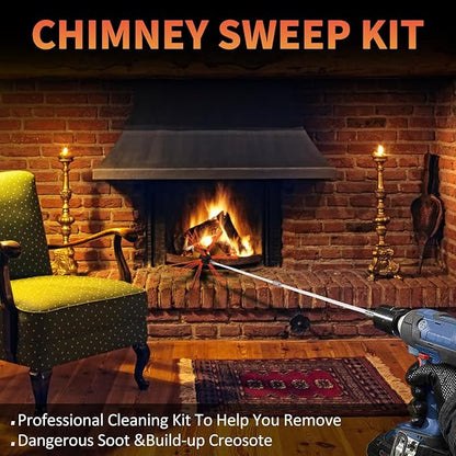 Sealegend 46 Feet Chimney Cleaning Kit Chimney Brush, Chimney Sweep Kit and Chimney Cleaning Logs Fireplace Tools Set with 14 Flexible Rods
