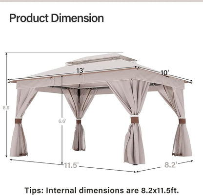 10'x13' Outdoor Gazebo with 50FT String Lights, Metal Heavy Duty Patio Canopy - Image 2