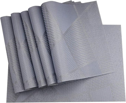 Gugrida Natural Placemats Woven Vinyl Insulation Washable Table Placemats Kitchen Dining Table Mat Place Mats PVC Set of 6, Natural Blue Wood Color