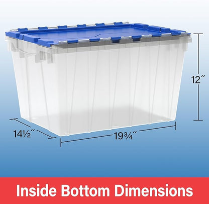 Akro-Mils KeepBox 12 Gallon Storage Container, Nesting and Stackable Plastic Storage Box with Lid Attached, Organizer Tote for Garages, Closets, Moving, 21-1/2" x 15" x 12-1/2", Black/Yellow, 6-Pack