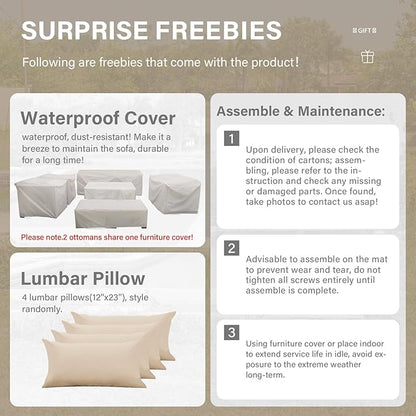 7 PCS Patio Furniture Set Outdoor Patio Furniture with Storage Table Outdoor Couch Patio Chairs Outdoor Conversation Set with Non-Slip Cushions Waterproof Covers, Khaki