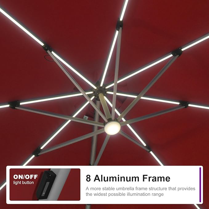 PURPLE LEAF Cantilever Patio Umbrella 11ft Round Solar LED Light, Terra | - Image 2