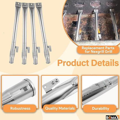 BQMAX Grill Parts for Nexgrill 4 Burner Gas Grill 720-0830H 720-0830 720-0830T, Cooking Grate, Heat Plates Shield and Burner for Nexgrill 4 Burner Replacement Parts for 720-0830h Nexgrill Parts