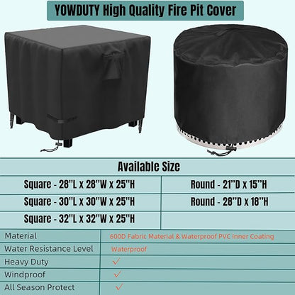 Propane Fire Pit Cover Square 32 Inch, Waterproof Heavy Duty 600D Gas Fire Pit Table Cover 32 x 32 x 25 Inch, Fit 28/29/30/31/32 Inch Firepit Table, All-weather Protection For Patio