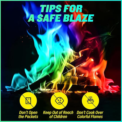 Color Flame Crystals for Fire Pits & Campfires - Fire Color Changing Packets for Outdoor Fireplaces, Bonfire, Wood Fire Pits - Creates Vibrant Magical Blue, Green, Purple Flames