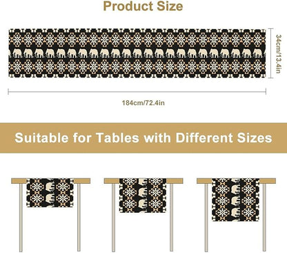 African Table Runner, African Art Elephants Geometric Tribal Ethnic Table Runner for Dining Kitchen Farmhouse Party Coffee Home 13x60in