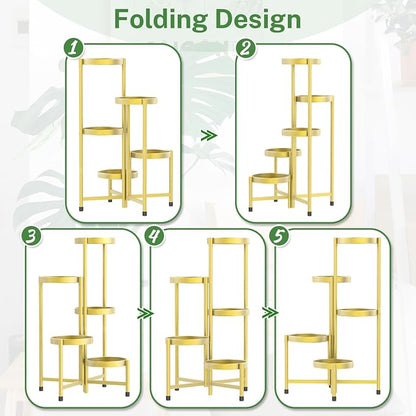 iDavosic.ly Plant Stand Indoor Outdoor, 5 Tier Metal Corner Shelf, Folding - Image 9