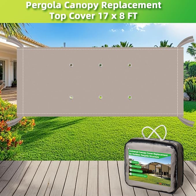 NOVINO Pergola Replacement Canopy, 17x8ft Waterproof Pergola Shade Cover | - Image 3