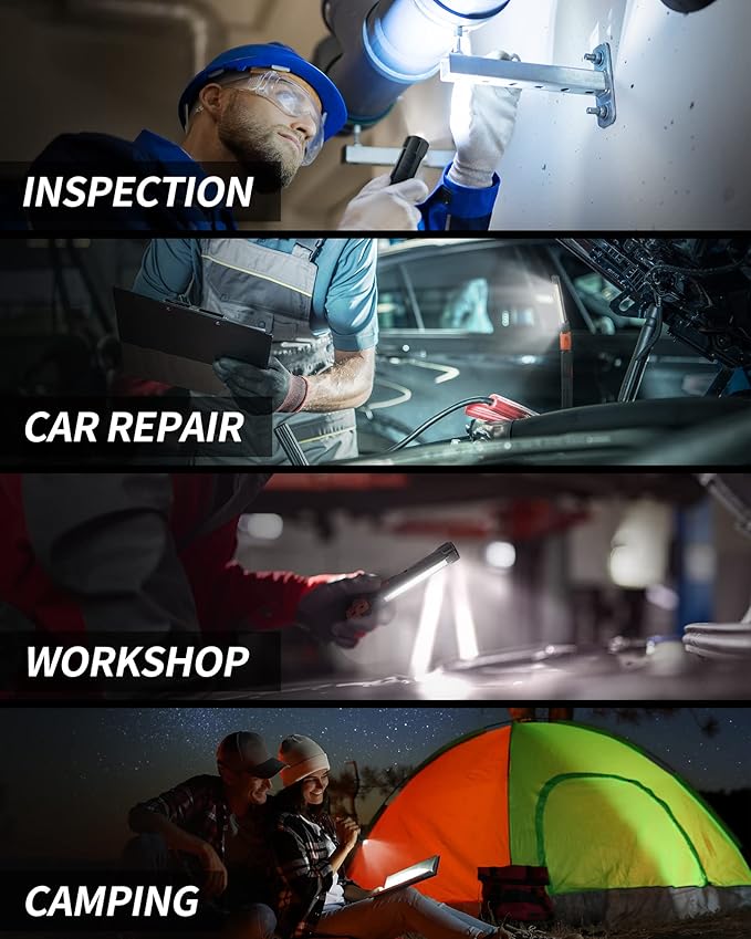 Rechargeable Work Light, 400LM Mechanic Work Lights, Magnetic Flashlight with 230° Rotate and Hook Led Work Lights for Car Repairing, Emergency, Grill, Outdoor Work (2 Packs)