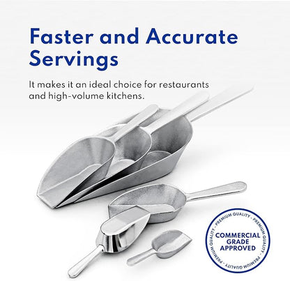 New Star Foodservice 34684 One-Piece Cast Aluminum Flat Bottom Bar Ice Flour Utility Scoop, 7-Ounce, Silver