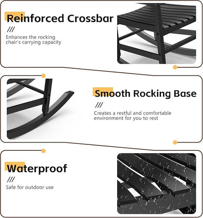 Patio Rocking Chair Outdoor Set of 1, Weather Resistant Poly Resin Oversized - Image 4