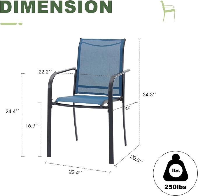 Outdoor Chairs Set of 6, Stackable Patio Dining Chairs - Image 3