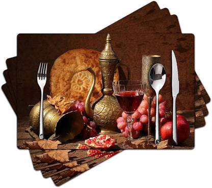Wine Placemats Set of 4 - Faux Leather Heat Resistant Placemats for Dinner Table, Non-Slip Waterproof Oil-Proof Washable Reusable Placemat for Indoor Outdoor Kitchen Decor, 15.75In*11.81In