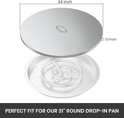 Stanbroil 34-Inch Round Fire Pit Cover - 304 Stainless Steel Fire Pit Lid for Patio Firepit, 31” Drop-in Fire Pit, Heavy-Duty & Rust Resistant Firepit Cover